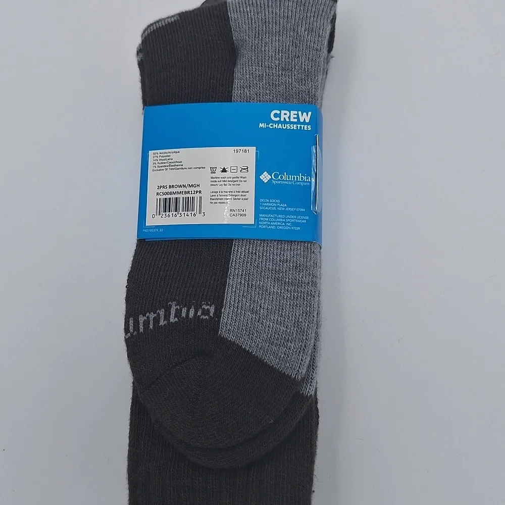 Columbia Men's Wool Blend Crew Socks - Dark Brown and Gray